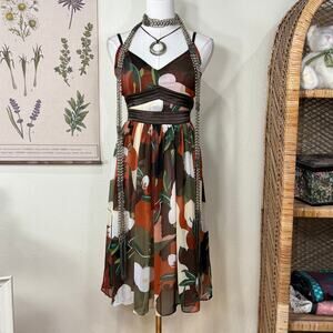 Vtg 90s Y2k Tie Back Babydoll Dress Fairy Hippie Boho McBling Coastal Cowgirl M